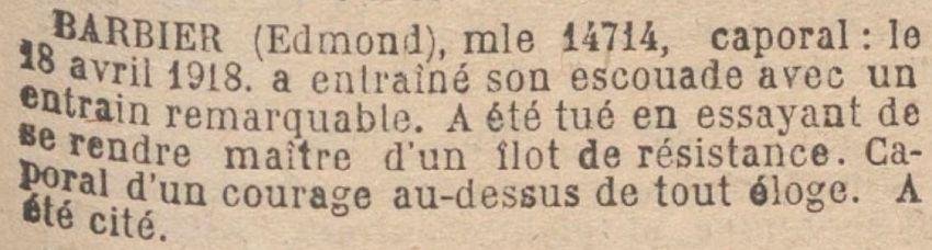 BARBIER Edmond MM JO 16 Mai 1920