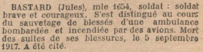 BASTARD Jules MM JO 27 Novembre 1919