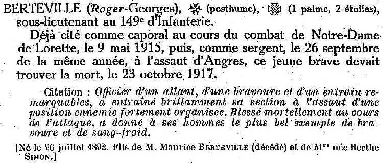 BERTEVILLE Roger FARE - Tableau Honneur