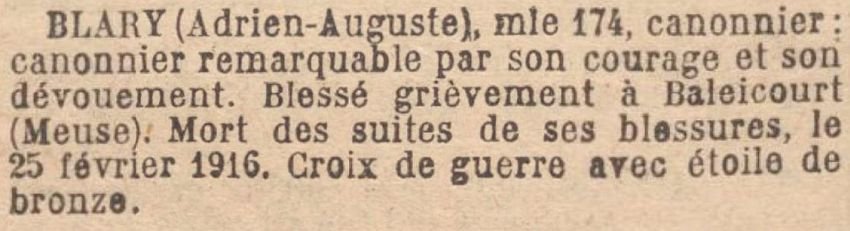 BLARY Auguste Adrien MM JO 19 fevrier 1920