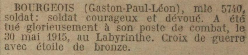 BOURGEOIS Gaston MM JO 8 Juin 1922
