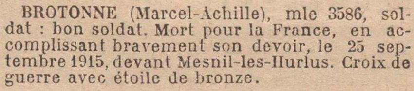 BROTONNE Marcel MM JO 20 Decembre 1919
