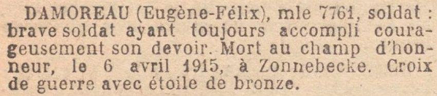 DAMOREAU Eugene MM JO 13 Decembre 1920