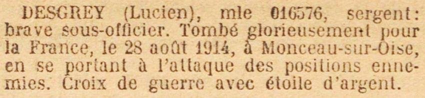 DESGREY Lucien MM JO 1er Aout 1922