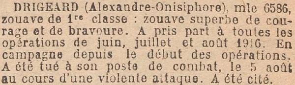 DRIGEARD Alexandre JO 11 Decembre 1920