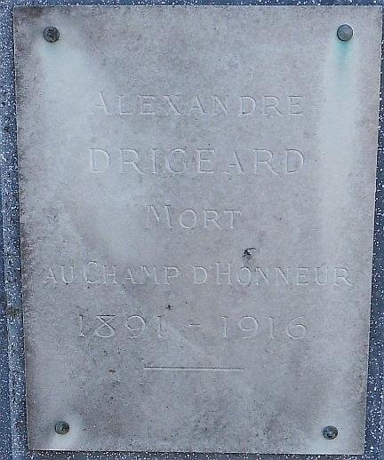 DRIGEARD Alexandre Plaque Tombe
