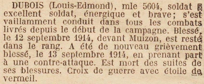 DUBOIS Louis Edmond MM JO 22 Octobre 1920