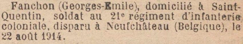 FANCHON Georges Requetes Disparus 17 Juillet 1920