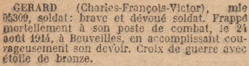 GERARD Charles MM JO 29 Octobre 1923