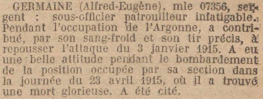 GERMAINE Alfred MM JO 19 Novembre 1921