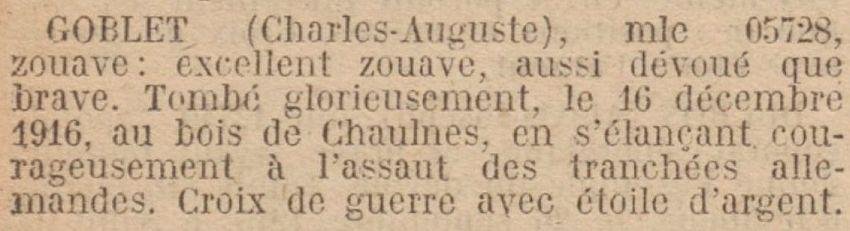 GOBLET Charles MM JO 15 Octobre 1923