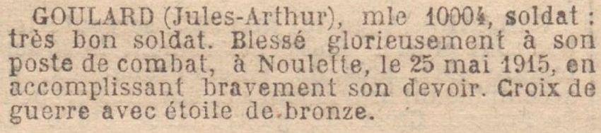 GOULARD Jules Arthur MM JO 4 Avril 1920