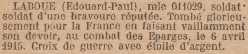 LABOUE Edouard MM JO 17 juin 1923
