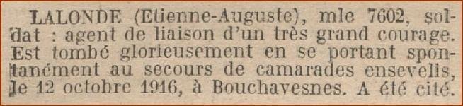 LALONDE Etienne MM JO 12 Septembre 1920
