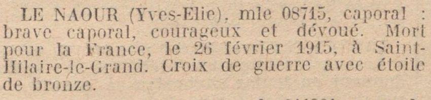 LE NAOUR Yves MM JO 25 Novembre 1920
