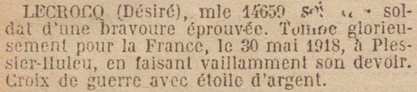 LECROCQ Desire MM JO 7 juin 1922