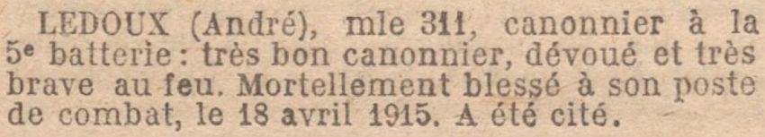 LEDOUX Andre MM JO 8 Novembre 1919