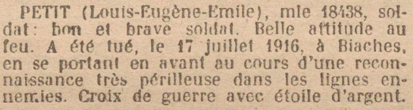 PETIT Louis MM JO 14 Janvier 1923
