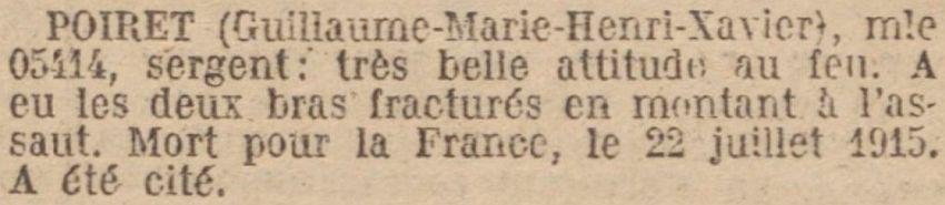 POIRET Guillaume MM JO 15 Aout 1923