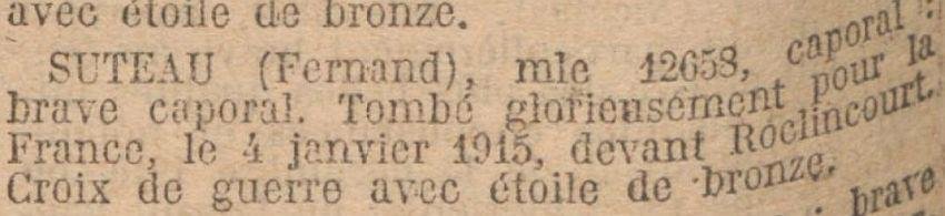 SUTEAU Fernand MM JO 1er Octobre 1922