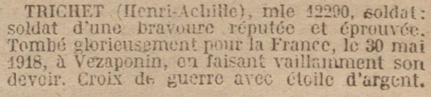 TRICHET Henri MM JO 3 Octobre 1923