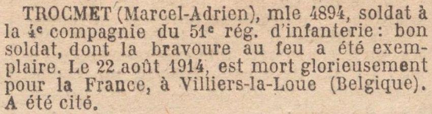 TROCMET Marcel MM JO 2 Septembre 1919
